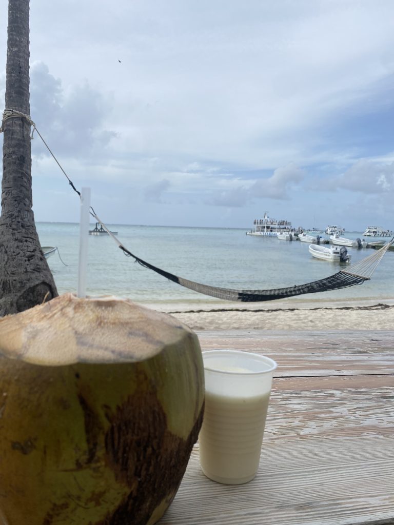 Coco fresco junto a una hamaca en una playa de La Romana